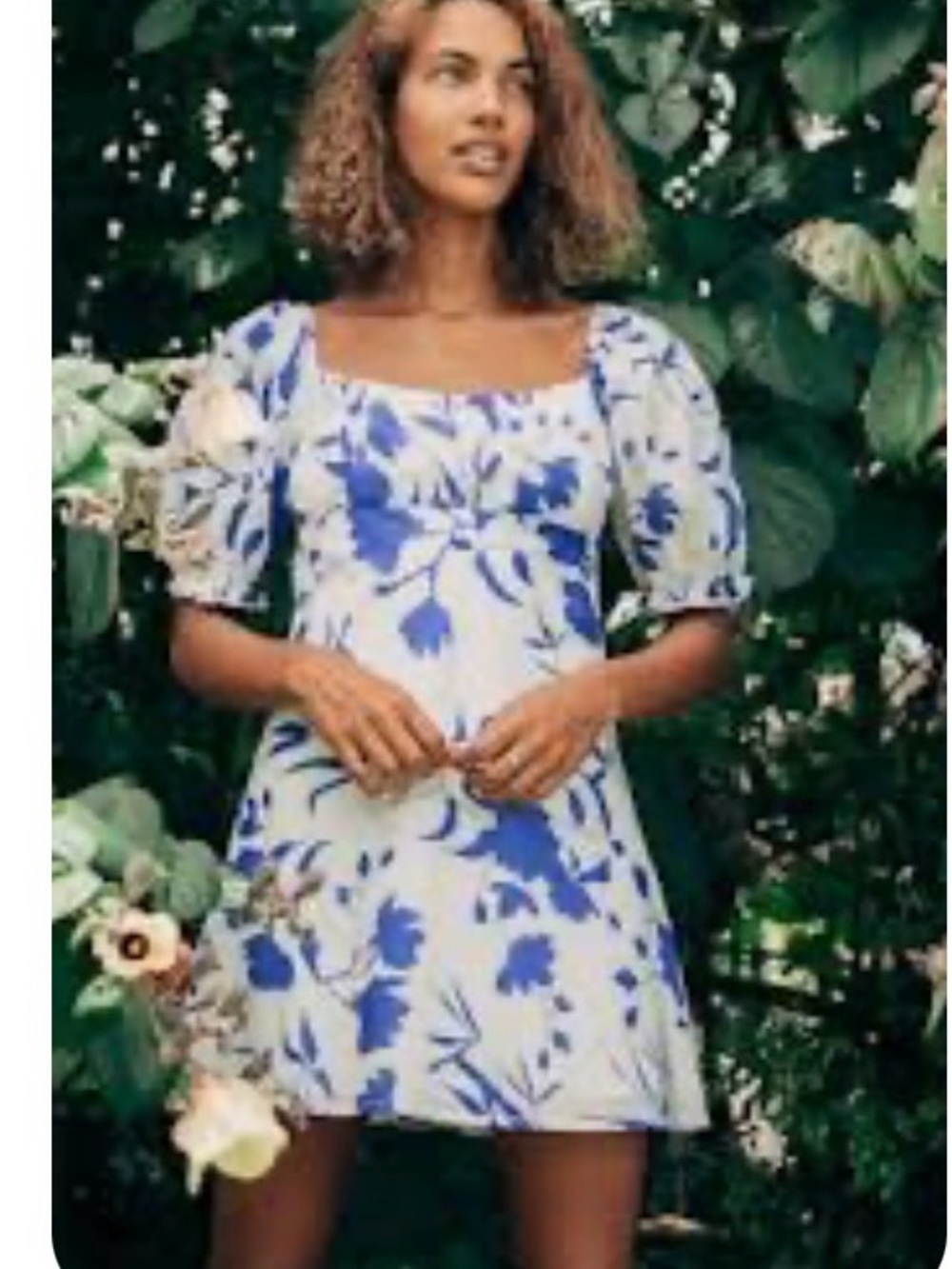 Lulus x Charlie Holiday S NWT Celeste Blue Floral Puff-Sleeve Mini Dress
